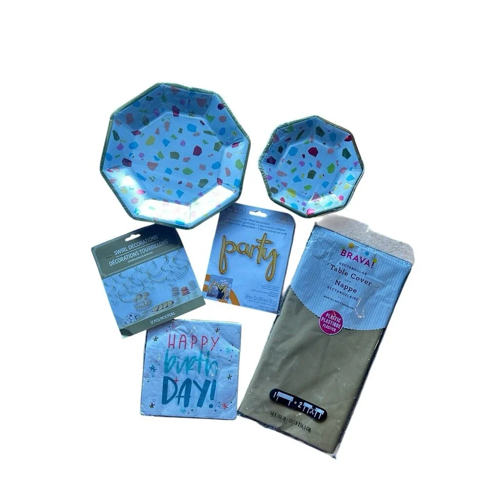 Party Supplies Bundle Rainbow Confetti Terrazzo Plates Tablecloth Napkins Decor